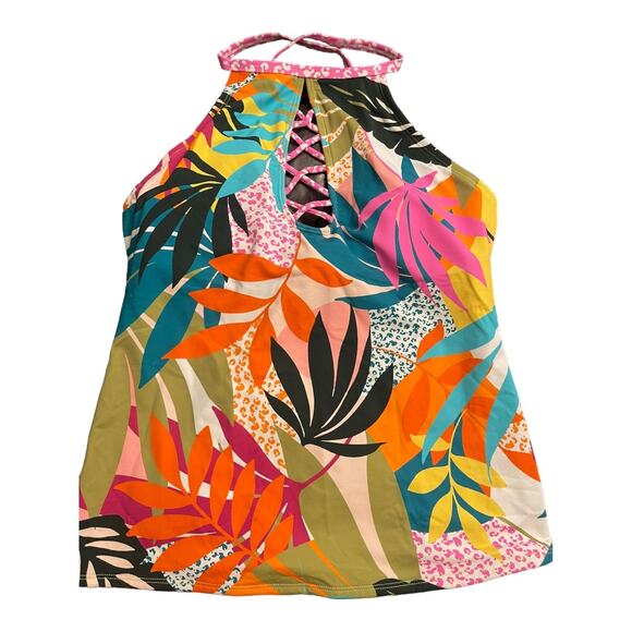 Bleu Rod Beattie Tankini Top Wild at Heart High-Neck Tie Tropical Beachy Sz 4 - Picture 3 of 8